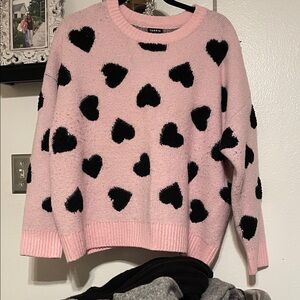 Torrid Pink Sweater with Black Heart Pattern